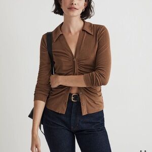 Madewell: Metallic Rib Ruched Long-Sleeve Top